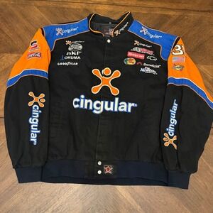 JH Design NASCAR Jeff Burton 31 Cingular Wireless Racing Jacket Black Orange 4XL